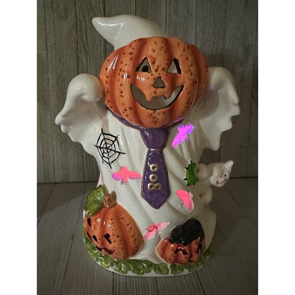 Vtg Fiber Optic Ceramic Ghost 10” Tall Color Changing Halloween Decor 3AAA Works - Picture 8 of 13
